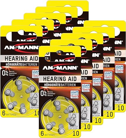 ANSMANN Hearing Aid Batteries [Pack of 60 Cells] Size 10 Yellow