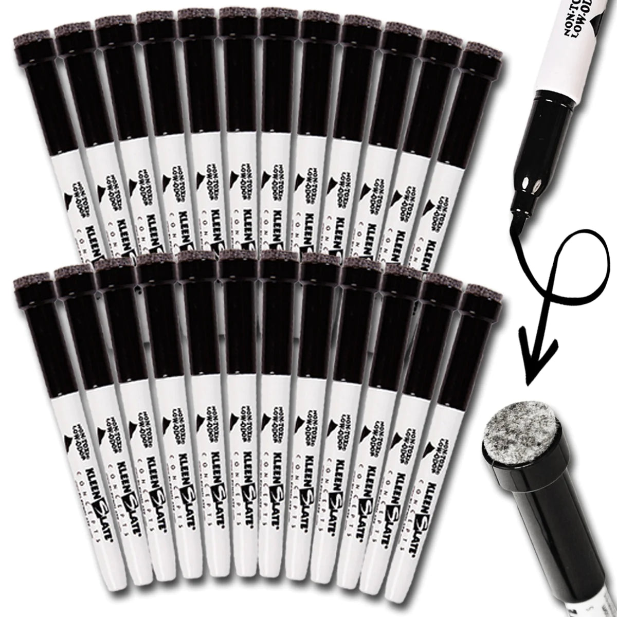 KleenSlate Dry Erase Marker with Eraser Cap, Black
