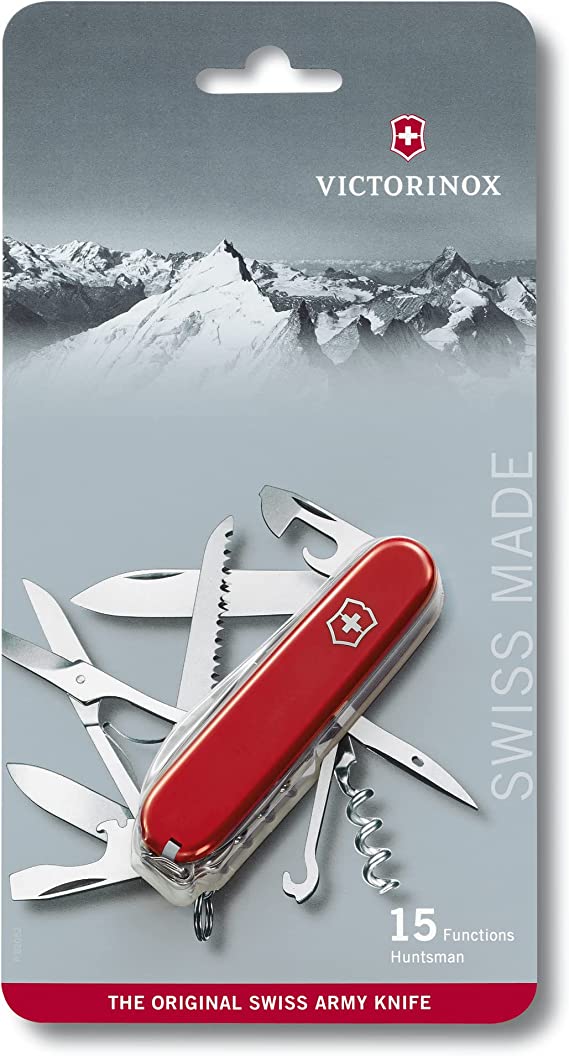 Victorinox Huntsman Swiss Army Pocket Knife, Medium, Multi Tool, 15 Functions, Red